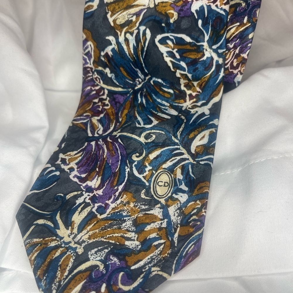 Dior Blue and Gold Floral Tie